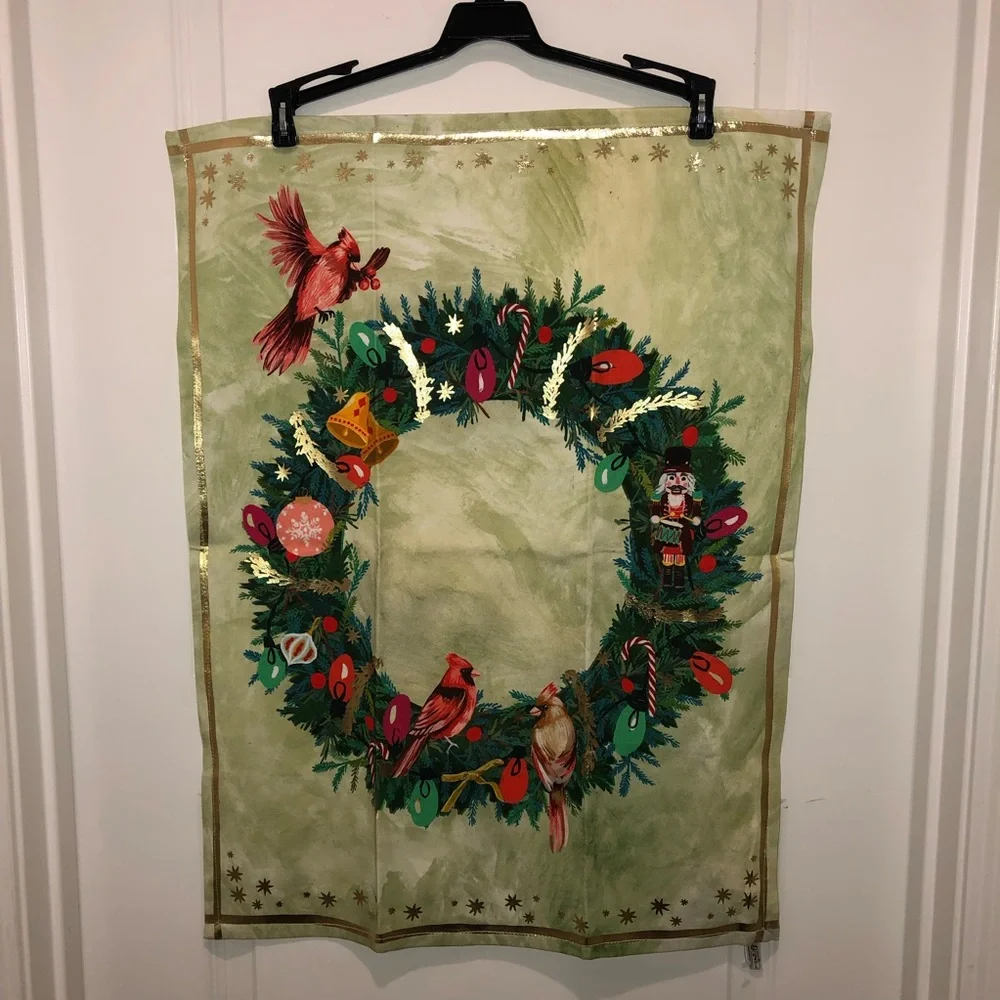 New Anthropologie Christmas Peck The Halls Fabric Dish Towel